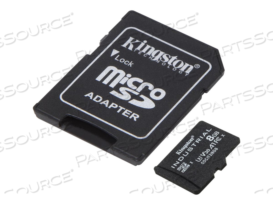 INDUSTRIAL, FLASH MEMORY CARD (MICROSDHC TO SD ADAPTER INCLUDED), 8 GB, A1 / VIDEO CLASS V30 / UHS-I U3 / CLASS10, MICROSDHC UHS-I by Kingston Technology