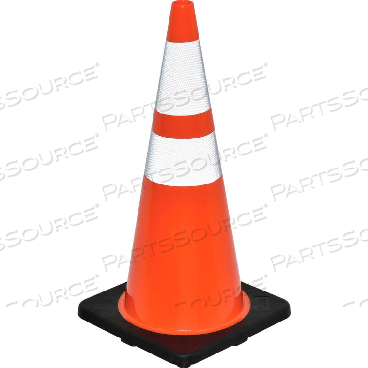 28" TRAFFIC CONE, REFLECTIVE, BLACK BASE, 7 LBS by Jinyun Granchess Rubber & Plastics Co.Lt
