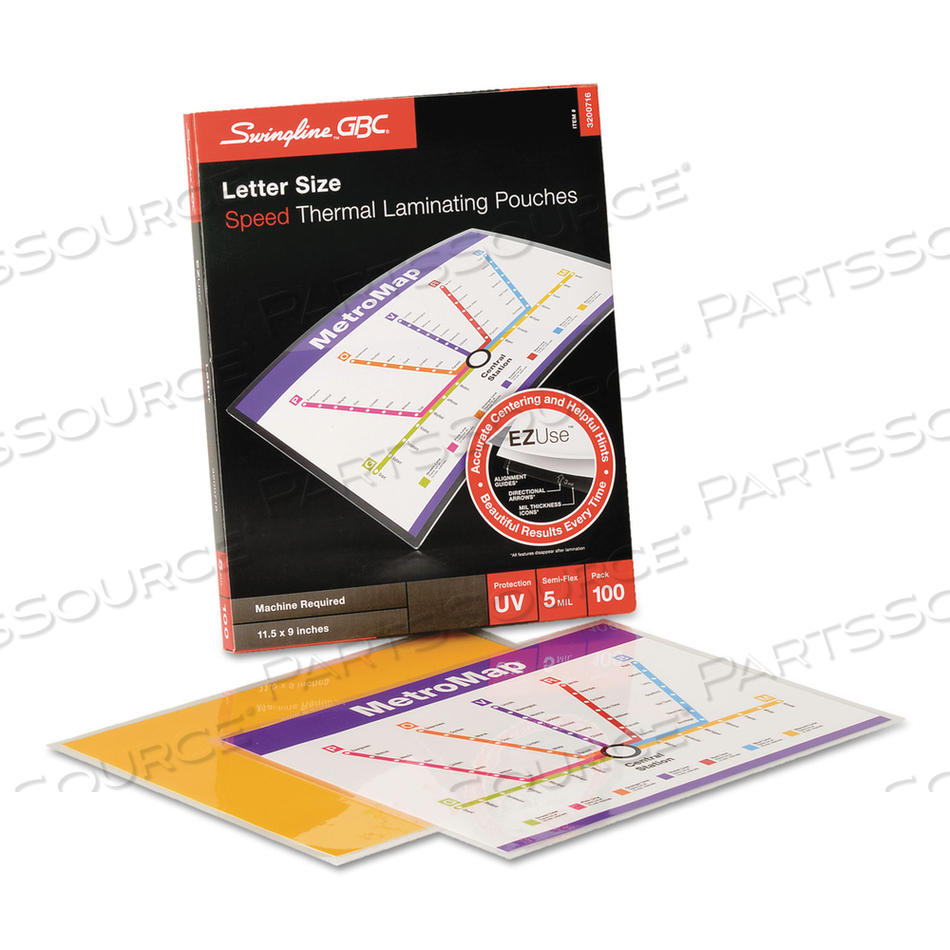 EZUSE THERMAL LAMINATING POUCHES, 5 MIL, 9" X 11.5", GLOSS CLEAR, 100/BOX by GBC