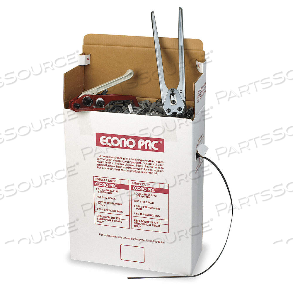 PLASTIC STRAPPING KIT, FITS 1/2 IN STRAP WD, 0.022 IN THICK, 500 LB BREAK STRENGTH, 1,000 OPEN SEALS by Approved Vendor