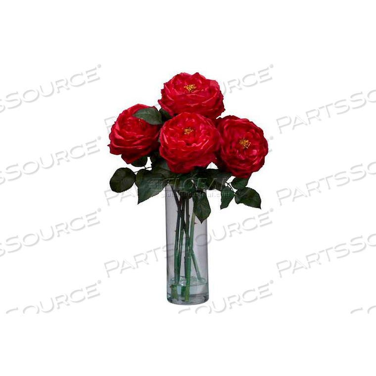 FANCY ROSE WITH CYLINDER VASE SILK FLOWER ARRANGEMENT, RED 
