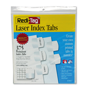 LASER PRINTABLE INDEX TABS, 1/5-CUT, WHITE, 1.13" WIDE, 375/PACK by Redi-Tag