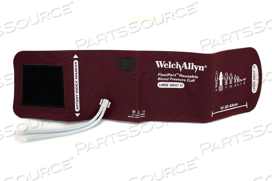 FULLY CONFIGURED FLEXIPORT BLOOD PRESSURE CUFFS, LARGE ADULT (12) 32-43 CM, DUAL TUBE, LOCKING, REUSABLE by Welch Allyn Inc.