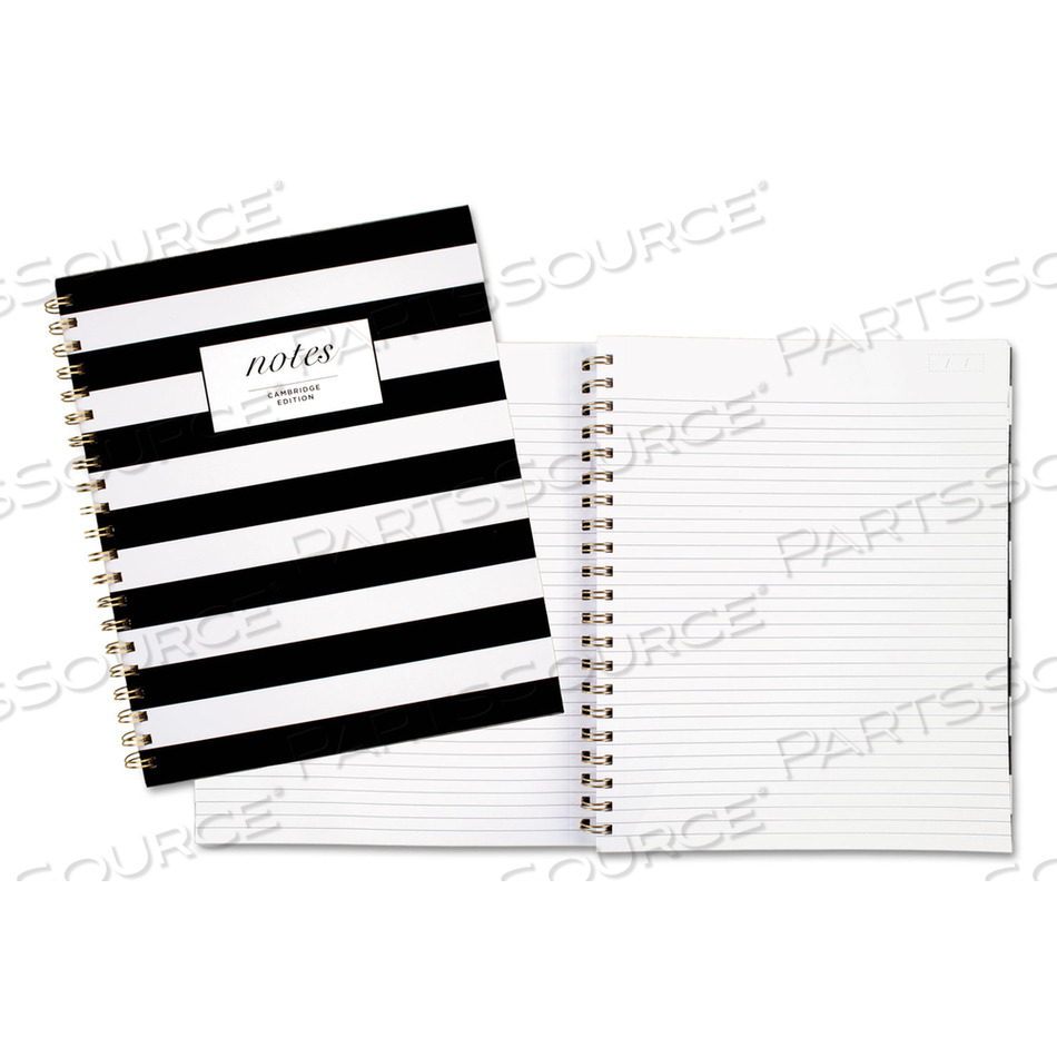 BLACK AND WHITE STRIPED HARDCOVER NOTEBOOK, 1 SUBJECT, WIDE/LEGAL RULE, BLACK/WHITE STRIPES COVER, 11 X 8.88, 80 SHEETS 