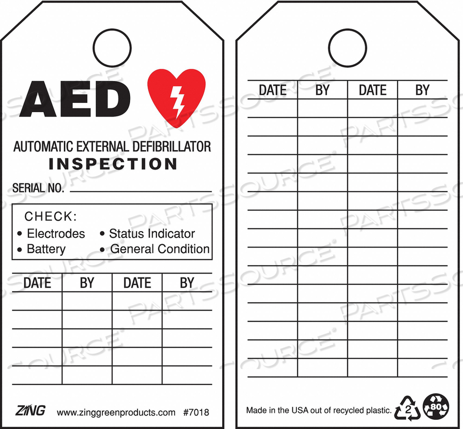 AED TAG 5-3/4 X 3 IN BK AND R/WHT PK10 by ZING Green Safety Products