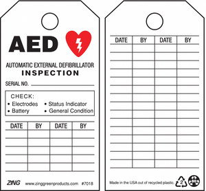 AED TAG 5-3/4 X 3 IN BK AND R/WHT PK10 by ZING Green Safety Products