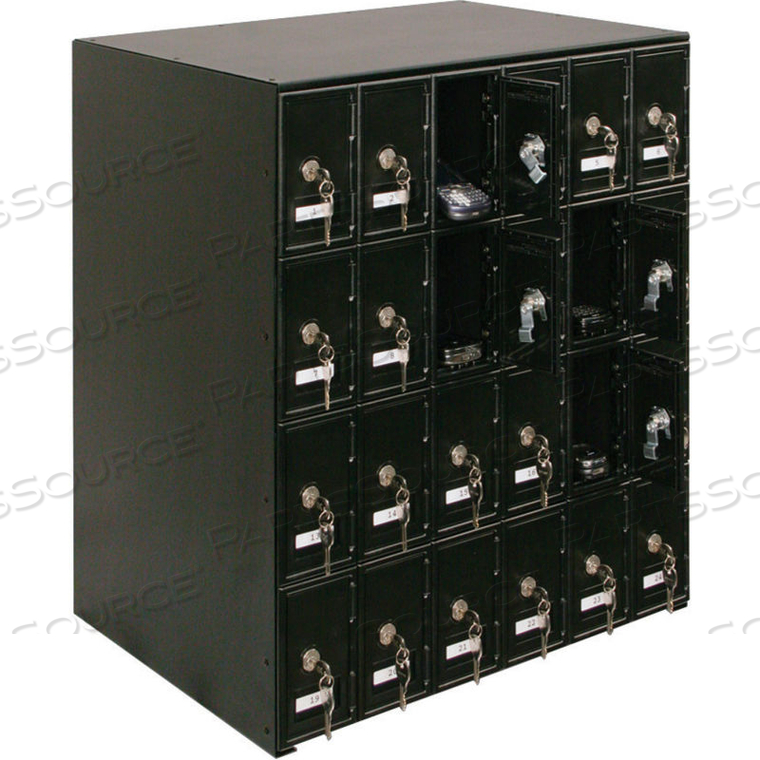 24 DOOR CELL PHONE LOCKER W/MASTER KEY LOCK SET, 22"WX16"DX26"H,BLK,ASSEMBLED by United Visual Products 24 DOOR CELL PHONE LOCKER W/MASTER KEY LOCK SET, 22"WX16"DX26"H,BLK,ASSEMBLED by United Visual Products