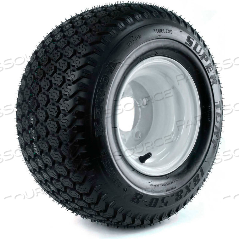 KENDA K500 SUPER TURF TIRE ON 8X7 RIM 4 HOLE WHEEL (4/4) - 18 X 8.50-8 by Martin Wheel Co.