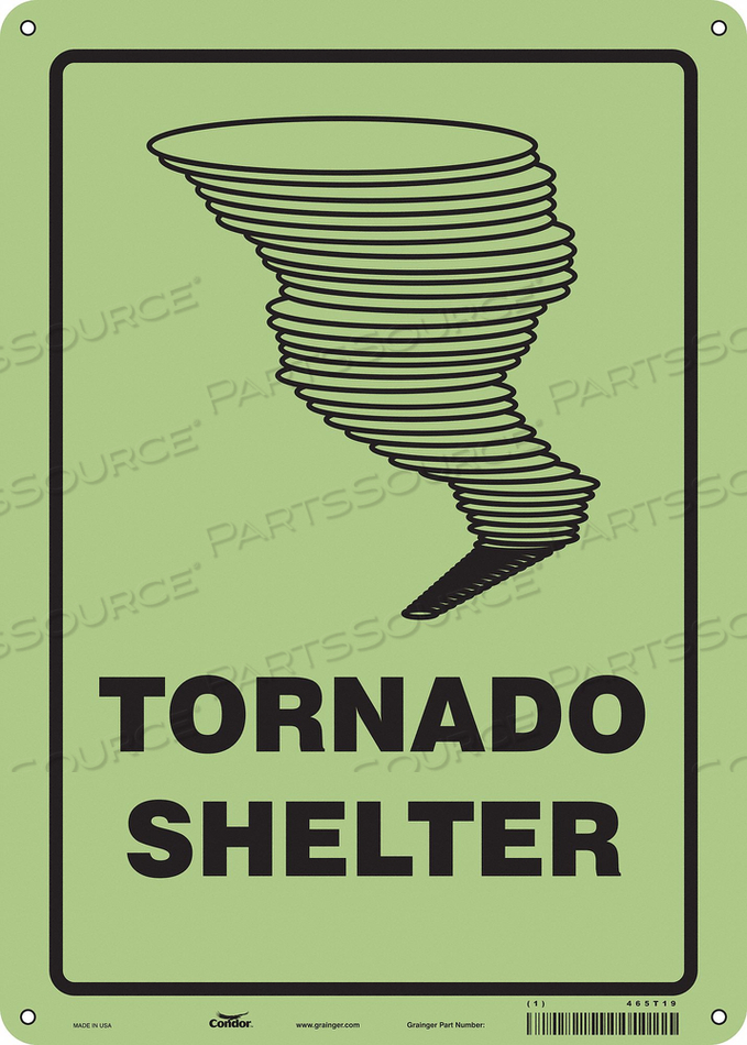 SAFETY SIGN, VERTICAL RECTANGLE, NUMBER OF PRINTED SIDES 1, ENGLISH, SIGN FORMAT OTHER FORMAT, SIGN LEGEND TORNADO SHELTER, SIGN LEGEND BACK by Condor