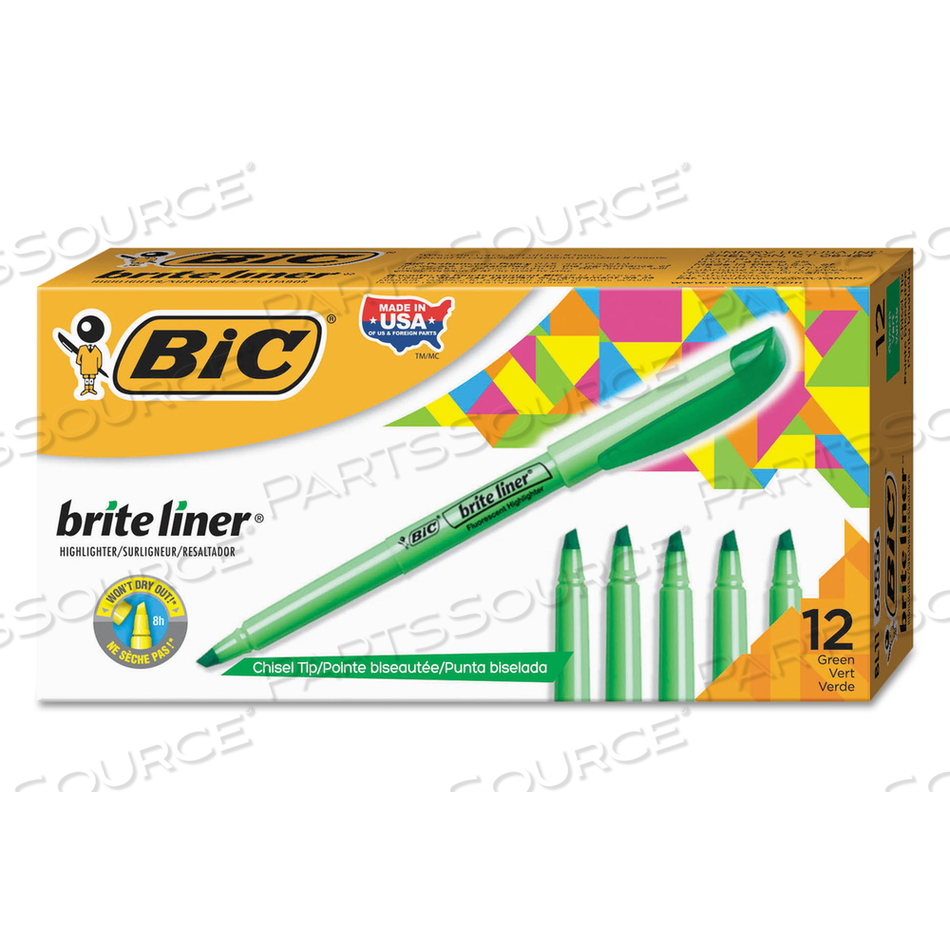 BRITE LINER HIGHLIGHTER WITH POCKET CLIP, CHISEL TIP, GREEN INK, DOZEN by BIC BRITE LINER HIGHLIGHTER WITH POCKET CLIP, CHISEL TIP, GREEN INK, DOZEN by BIC