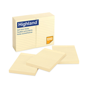 SELF-STICK NOTES, NOTE RULED, 4" X 6", YELLOW, 100 SHEETS/PAD, 12 PADS/PACK by Highland