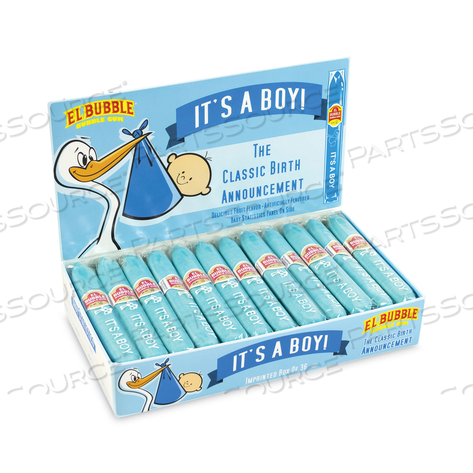 IT'S A BOY BLUE BUBBLE GUM CIGAR BOX, 1.7 OZ PACKET, 36 CIGARS/BOX 