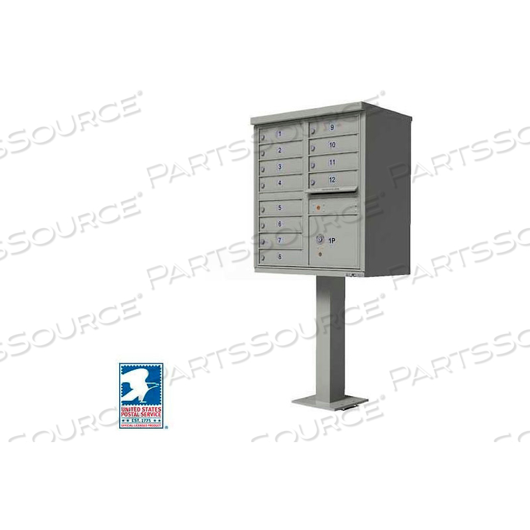 VITAL CLUSTER BOX UNIT, 12 MAILBOXES, 1 PARCEL LOCKER, POSTAL GREY by Florence Manufacturing Company VITAL CLUSTER BOX UNIT, 12 MAILBOXES, 1 PARCEL LOCKER, POSTAL GREY by Florence Manufacturing Company