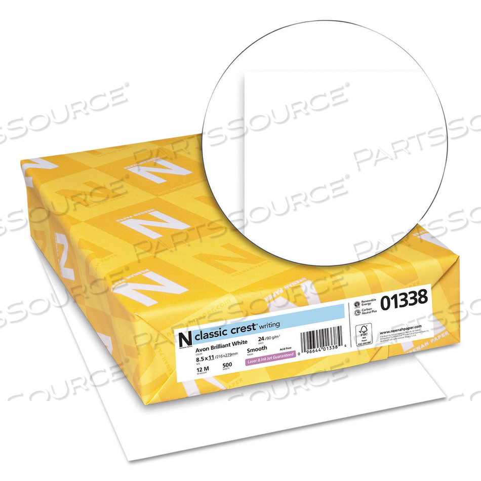 CLASSIC CREST STATIONERY, 93 BRIGHT, 24 LB BOND WEIGHT, 8.5 X 11, AVON WHITE by Neenah