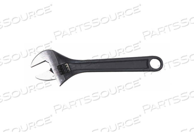 ADJUSTABLE WRENCH, ALLOY STEEL, BLACK PHOSPHATE, 8 IN, JAW CAPACITY 1 IN, PLAIN, ONE PIECE, GROOVE, MEASURING SCALE YES, INSULATED NO, NONSP by Westward ADJUSTABLE WRENCH, ALLOY STEEL, BLACK PHOSPHATE, 8 IN, JAW CAPACITY 1 IN, PLAIN, ONE PIECE, GROOVE, MEASURING SCALE YES, INSULATED NO, NONSP by Westward
