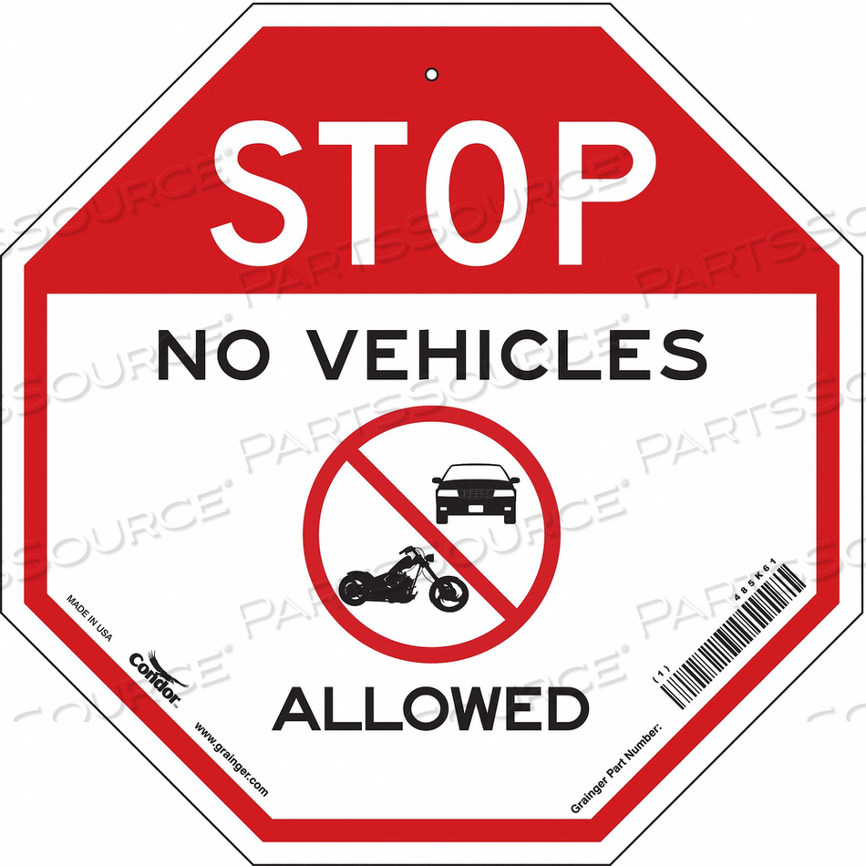 SAFETY SIGN, OCTAGON, NUMBER OF PRINTED SIDES 1, ENGLISH, SIGN FORMAT OTHER FORMAT, SIGN LEGEND STOP NO VEHICLES ALLOWED, SIGN LEGEND BACKGR by Condor