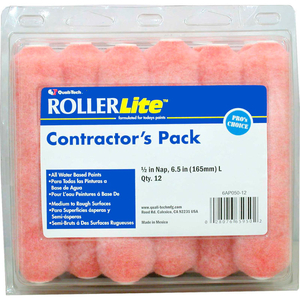 ROLLERLITE 6" X 1/2" PINK POLYESTER MINI ROLLER COVER, 12/PACK 6/CASE by Quali-Tech Mfg ROLLERLITE 6" X 1/2" PINK POLYESTER MINI ROLLER COVER, 12/PACK 6/CASE by Quali-Tech Mfg
