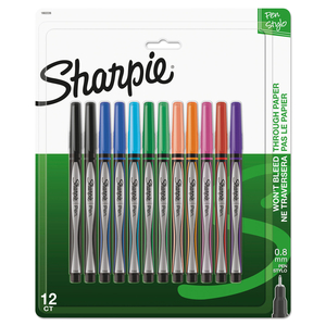 WATER-RESISTANT INK POROUS POINT PEN, STICK, FINE 0.4 MM, ASSORTED INK AND BARREL COLORS, DOZEN by Sharpie