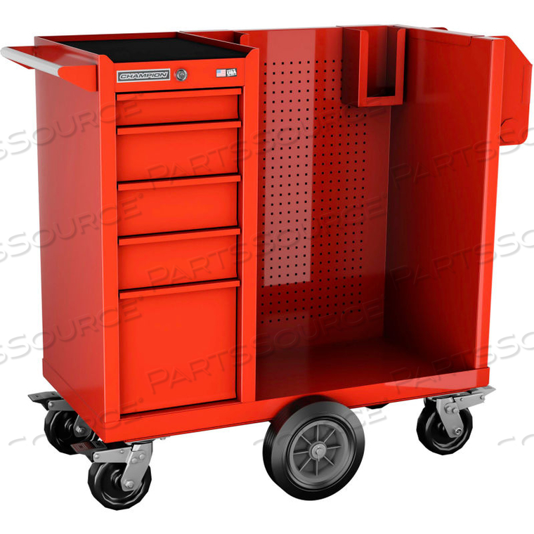 CHAMPION FM PRO SERIES STEEL INDUSTRIAL MOBILE SANITIZATION CART 41"W X 20"D X 43"H RED by Independent Design Inc