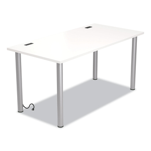 ESSENTIALS WRITING TABLE-DESK WITH INTEGRATED POWER MANAGEMENT, 59.7" X 29.3" X 28.8", WHITE/ALUMINUM by Union & Scale