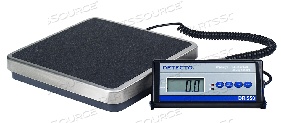 HEALTHCARE SCALE, DIGITAL, 550 LB X 0.2 LB/250 KG X 0.1 KG, LCD, 5 DIGIT, 7 SEGMENT, 96 MM WD X 35 MM HT by Detecto Scale / Cardinal Scale HEALTHCARE SCALE, DIGITAL, 550 LB X 0.2 LB/250 KG X 0.1 KG, LCD, 5 DIGIT, 7 SEGMENT, 96 MM WD X 35 MM HT by Detecto Scale / Cardinal Scale