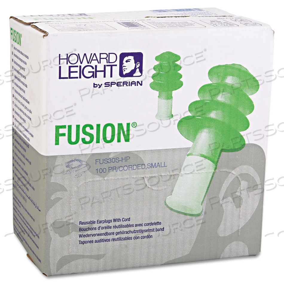 FUS30S-HP FUSION MULTIPLE-USE EARPLUGS, SMALL, 27NRR, CORDED, GN/WE by Howard Leight