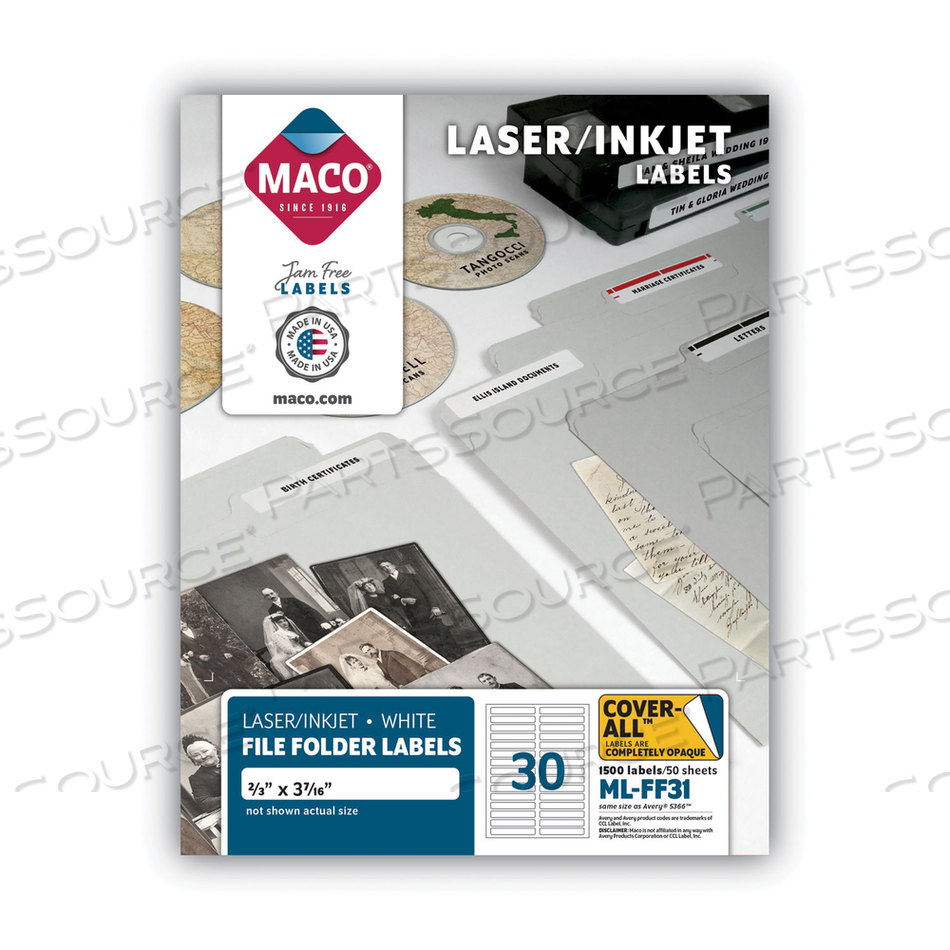 MMLFF31 Maco COVERALL OPAQUE FILE FOLDER LABELS, INKJET/LASER