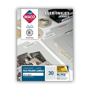 COVER-ALL OPAQUE FILE FOLDER LABELS, INKJET/LASER PRINTERS, 0.66 X 3.44, WHITE, 30 LABELS/SHEET, 50 SHEETS/BOX by Maco