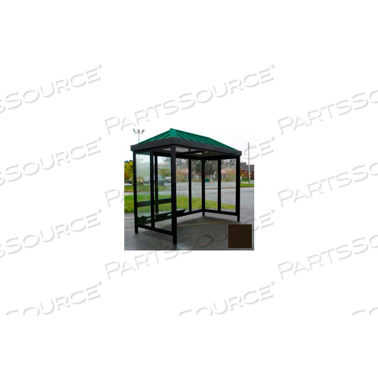 HEAVY DUTY BUS SMOKING SHELTER HIP ROOF 4-SIDED LEFT/RIGHT FRONT OPEN 5' X 10' DARK BRONZE ROOF 