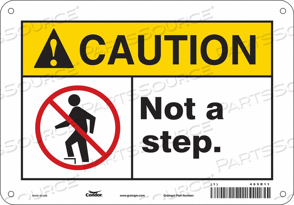 SAFETY SIGN, VERTICAL RECTANGLE, NUMBER OF PRINTED SIDES 1, ENGLISH, SIGN FORMAT ANSI/OSHA FORMAT, SIGN LEGEND NOT A STEP., SIGN LEGEND BACK by Condor