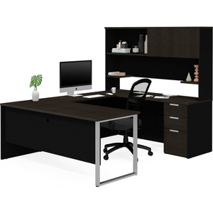 U-DESK WITH HUTCH - DEEP GRAY AND BLACK - PRO-CONCEPT PLUS SERIES by Bestar Technologies, Inc.