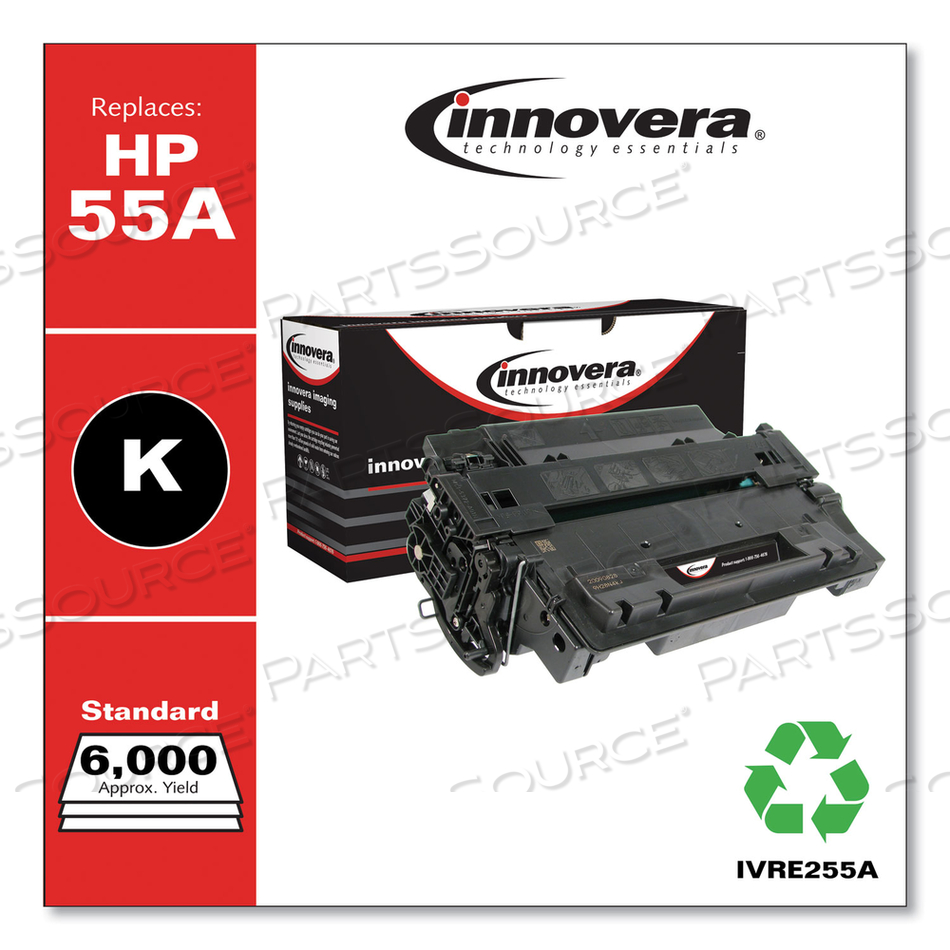 REMANUFACTURED BLACK TONER, REPLACEMENT FOR 55A (CE255A), 6,000 PAGE-YIELD by Innovera REMANUFACTURED BLACK TONER, REPLACEMENT FOR 55A (CE255A), 6,000 PAGE-YIELD by Innovera