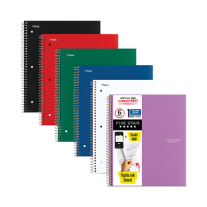 WIREBOUND NOTEBOOK, 1 SUBJECT, MEDIUM/COLLEGE RULE, RANDOMLY ASSORTED COVERS, 11 X 8.5, 100 SHEETS, 6/PACK by Five Star