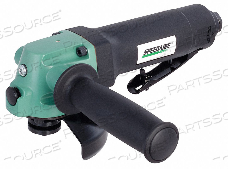 ANGLE GRINDER, WHEEL DIAMETER 4 IN, HORSEPOWER 0.8 HP, FOR WHEEL TYPE TYPE 27, MAX. SPEED 10,000 RPM, AIR INLET 1/4 IN NPT FEMALE, AIR INLET by Speedaire ANGLE GRINDER, WHEEL DIAMETER 4 IN, HORSEPOWER 0.8 HP, FOR WHEEL TYPE TYPE 27, MAX. SPEED 10,000 RPM, AIR INLET 1/4 IN NPT FEMALE, AIR INLET by Speedaire