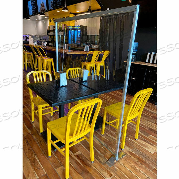 FLOOR SUPPORTED PORTABLE PERSONAL SAFETY PARTITION 6'W X 8'H - CLEAR by Goff's Enterprises Inc. FLOOR SUPPORTED PORTABLE PERSONAL SAFETY PARTITION 6'W X 8'H - CLEAR by Goff's Enterprises Inc.