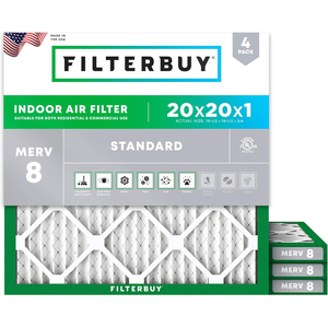 FILTERBUY 20X20X1 AIR FILTER MERV 8 DUST DEFENSE (4-PACK), PLEATED HVAC AC FURNACE AIR FILTERS REPLACEMENT (ACTUAL SIZE: 19.50 X 19.50 X 0.75 INCHES) by Filterbuy, Inc.