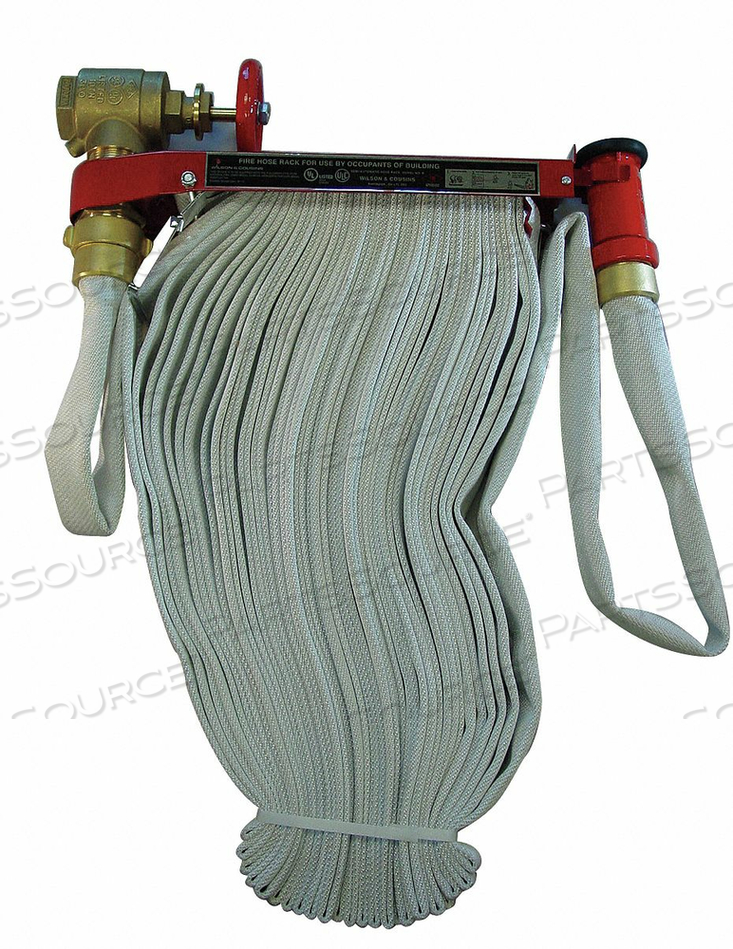 FIRE HOSE PIN RACK UNIT - 1-1/2 IN. X 100 FT HOSE - PLASTIC NOZZLE - STEEL - RED by Moon American