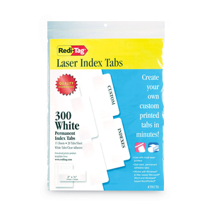 LASER PRINTABLE INDEX TABS, 1/5-CUT, WHITE, 2" WIDE, 300/PACK by Redi-Tag