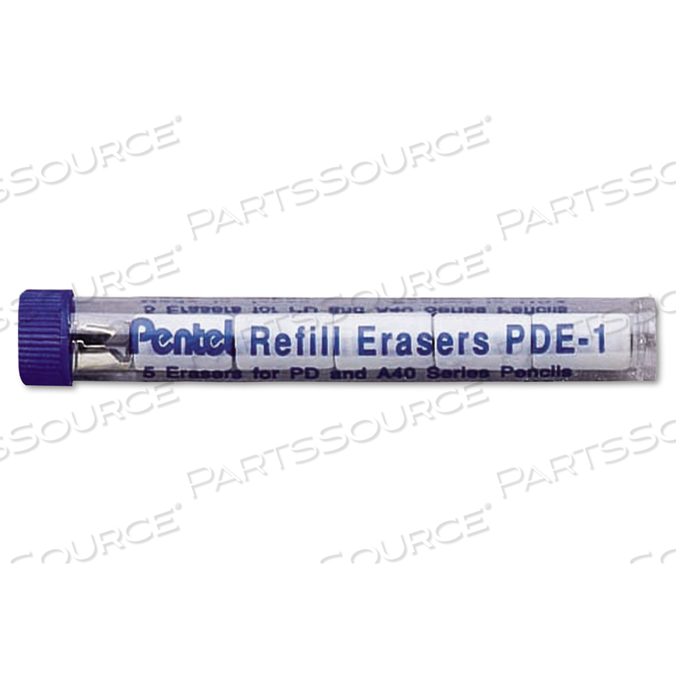 ERASER REFILLS FOR PENTEL CHAMP, E-SHARP, JOLT, ICY AND QUICKER CLICKER PENCILS, CYLINDRICAL ROD, WHITE by Pentel of America