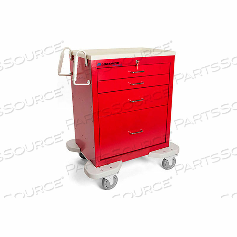 CLASSIC 4 DRAWER MEDICAL EMERGENCY CART, RED, KEY LOCK 