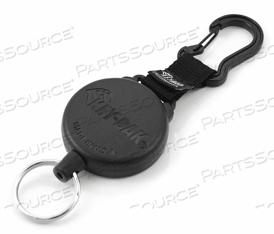KEY REEL, CLIP-ON BELT HOOK, MATERIAL PLASTIC, COLOR BLACK, OVERALL LENGTH (IN.) 28, RING DIA. (IN.) 1-1/8, CABLE DIA. (IN.) 1/32, FITS 2 IN by West Coast Chain Mfg