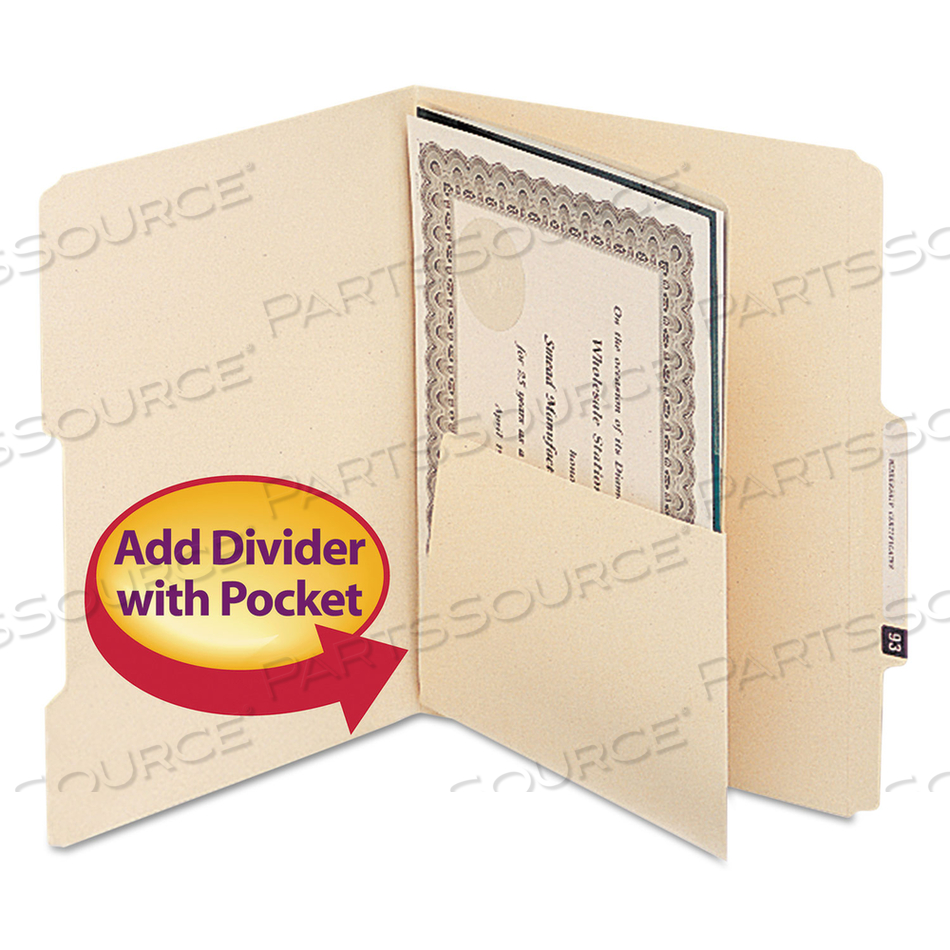 SELF-ADHESIVE FOLDER DIVIDERS WITH 5.5" POCKETS FOR TOP/END TAB FOLDERS, 1 FASTENER, LETTER SIZE, MANILA by Smead