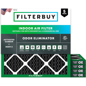 FILTERBUY 10X10X1 AIR FILTER MERV 8 ODOR ELIMINATOR (5-PACK), PLEATED HVAC AC FURNACE AIR FILTERS REPLACEMENT WITH ACTIVATED CARBON (ACTUAL SIZE: 9.50 X 9.50 X 0.75 INCHES) by Filterbuy, Inc.