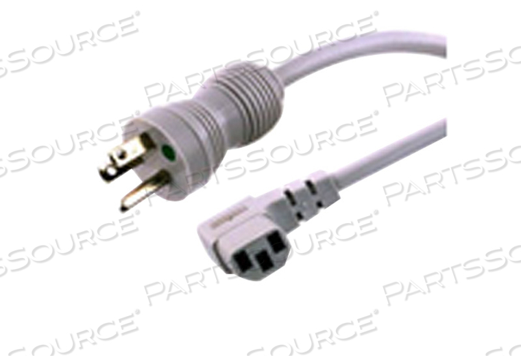POWER CORD, 16 AWG WIRE, 15 FT, 13 AMP, RIGHT ANGLE, GRAY & CLEAR BLUE by Curbell Medical