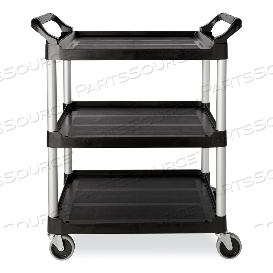OPEN-SIDE UTILITY CART, PLASTIC, 3 SHELVES, 300 LB CAPACITY, 40.63" X 20" X 37.81", BLACK by Rubbermaid Medical Division