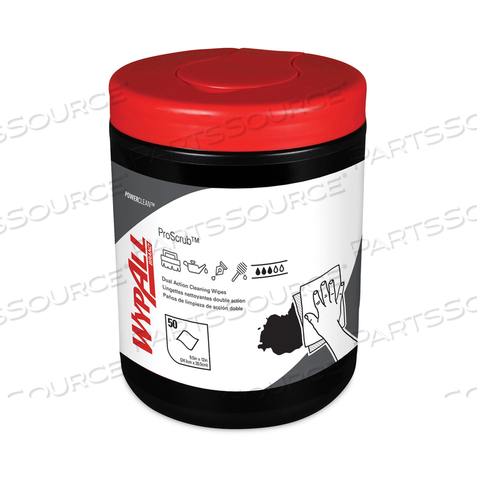 POWER CLEAN PROSCRUB PRE-SATURATED WIPES, 12 X 9.5, CITRUS SCENT, GREEN/WHITE, 50/CANISTER by WypAll POWER CLEAN PROSCRUB PRE-SATURATED WIPES, 12 X 9.5, CITRUS SCENT, GREEN/WHITE, 50/CANISTER by WypAll