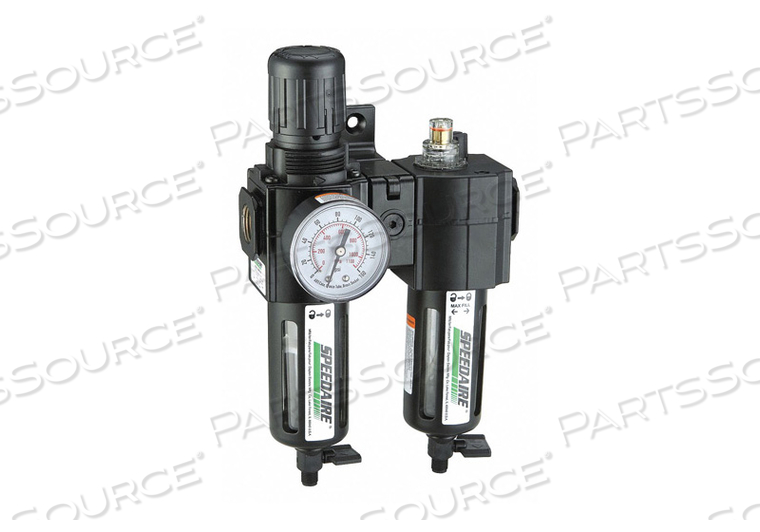 FILTER/REGULATOR/LUBRICATOR, AIR INLET SIZE 1/4 IN, AIR INLET TYPE NPT, MAXIMUM FLOW RATE 60 CFM, MAXIMUM OPERATING PRESSURE 150 PSI, FILTER by Speedaire