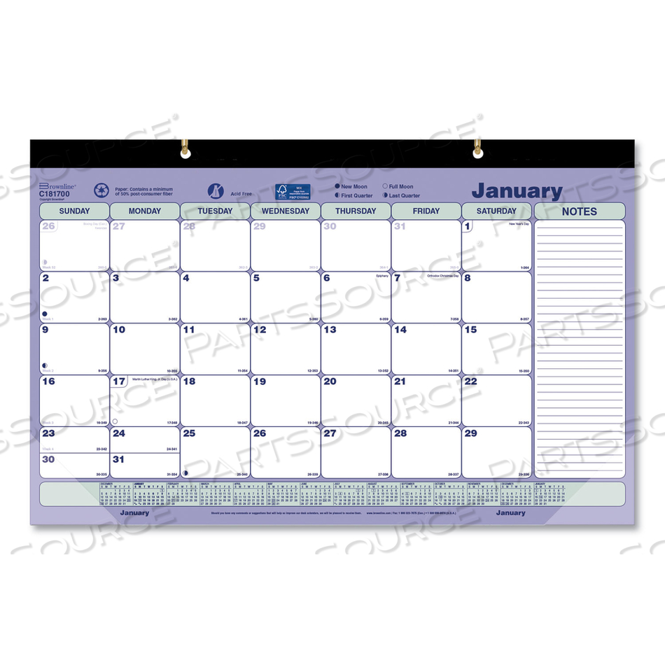 MONTHLY DESK PAD CALENDAR, 17.75 X 10.88, WHITE/BLUE/GREEN SHEETS, BLACK BINDING, CLEAR CORNERS, 12-MONTH (JAN TO DEC): 2023 by Brownline