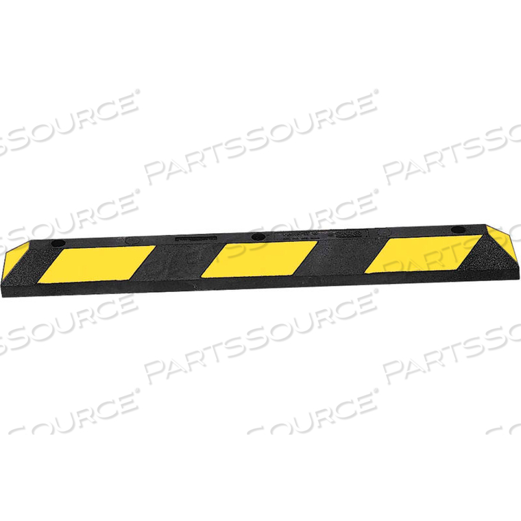 RUBBER VEHICLE STOP 3'L, ASPHALT INSTALLATION, BLACK WITH YELLOW STRIPES 