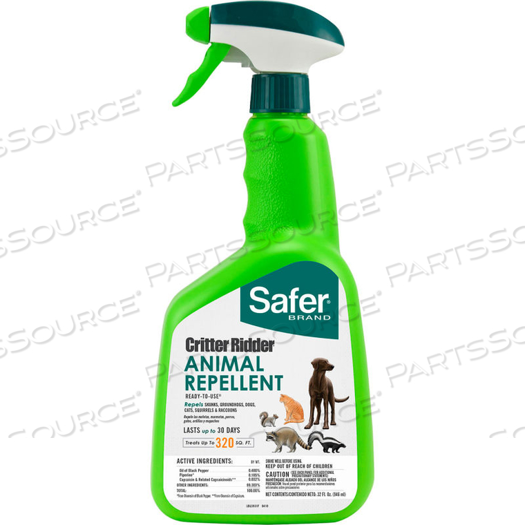 SAFER BRAND CRITTER RIDDER ANIMAL REPELLENT, READY-TO-USE SPRAY, 32 OZ. BOTTLE 